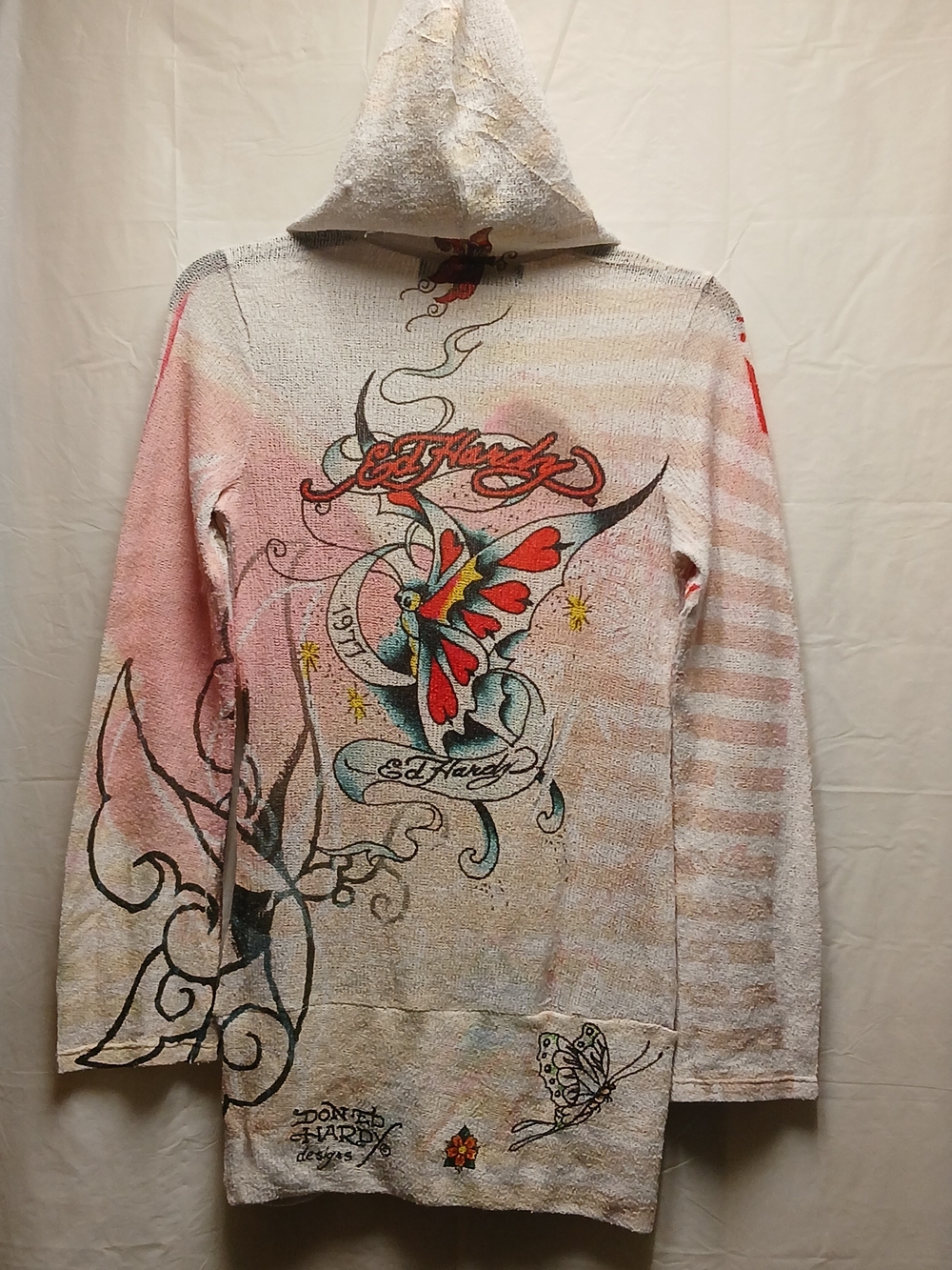 Ed Hardy Women's Pink Graphic Hooded Tunic Jacket
